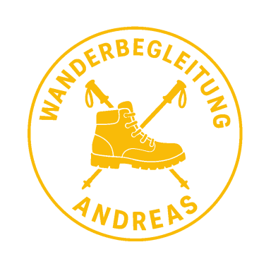 Logo von Wanderbegleitung Andreas mit Wanderschuh und zwei Wanderstöcken.